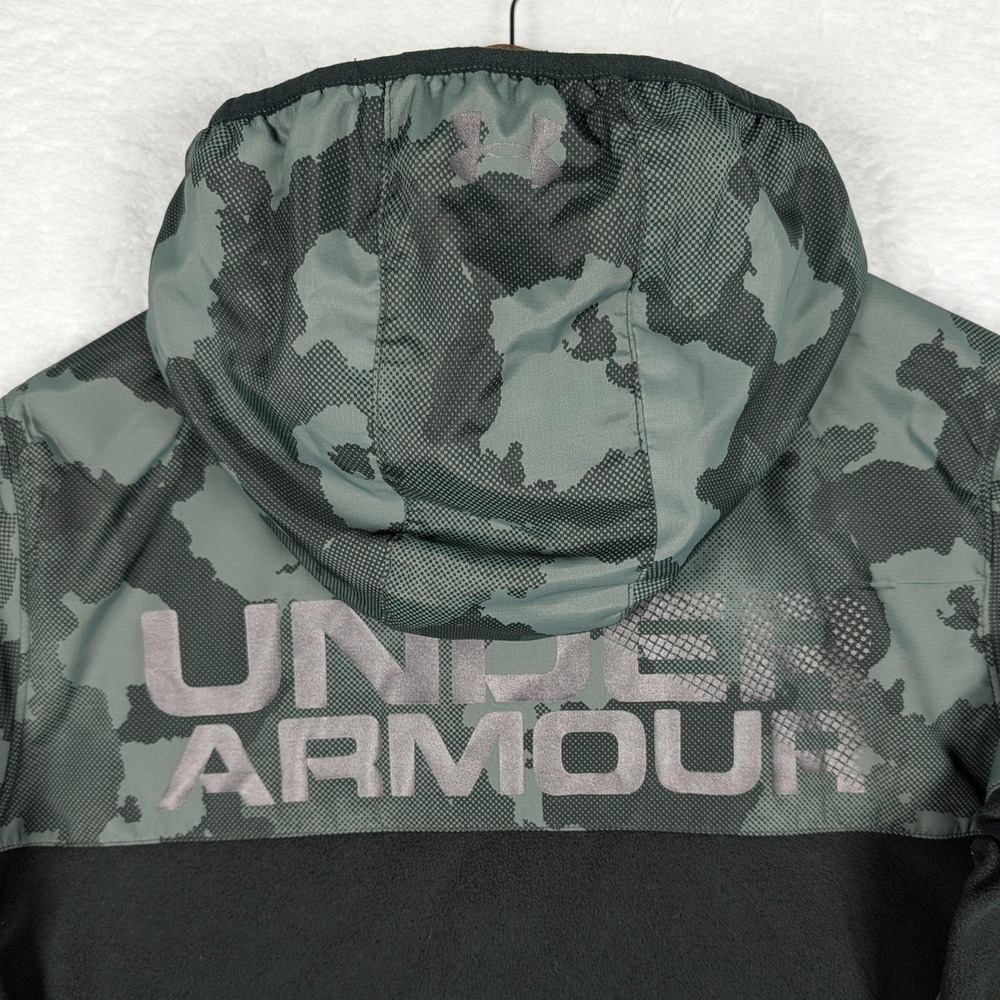 Under Armour Jacket Boys XL Green Camo ColdGear Hooded Full Zip Fleece Outerwear - Picture 12 of 13